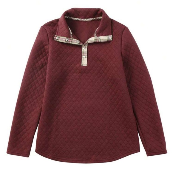 New 1/4 snap plaid detailed sweatshirt - Picture 6 of 8